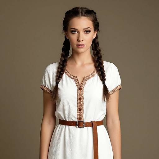 Woman with Braids in White Dress