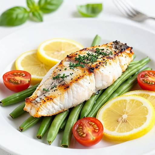 Grilled Fish Fillet with Green Beans and Lemon