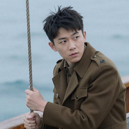 Young Man on a Boat in Ocean