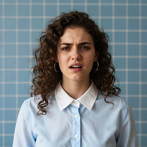 Distressed Young Woman with Curly Hair