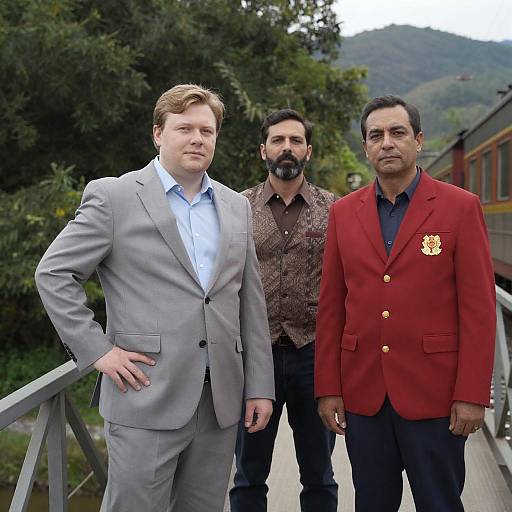 Men on a Bridge Surrounded by Nature