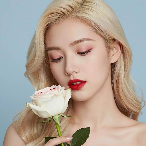 Portrait of Woman with Platinum Blonde Hair and Rose