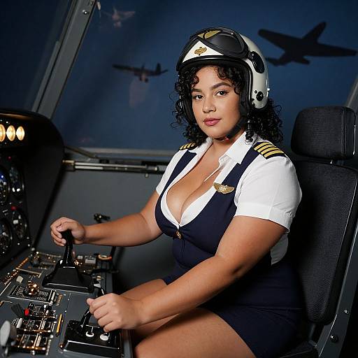 Plus-Size Pilot in Vintage Aviation Studio