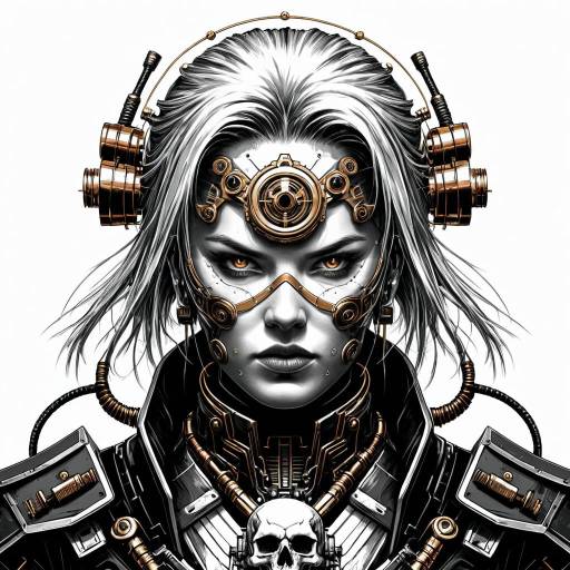 Grayscale Cyberpunk Samurai Emblem Art