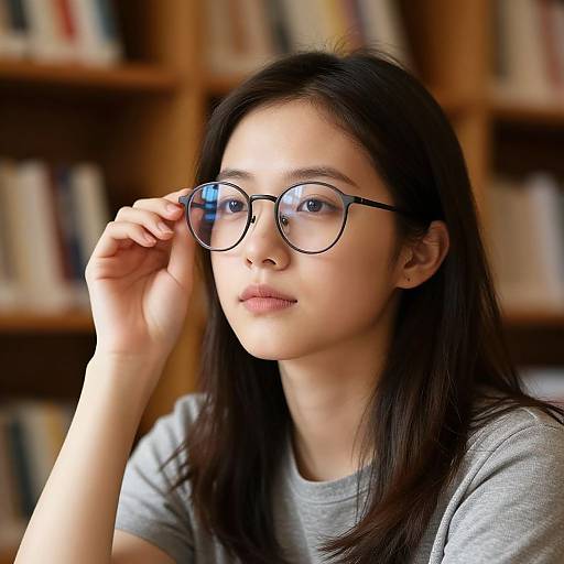 Young Woman in Cozy Library
