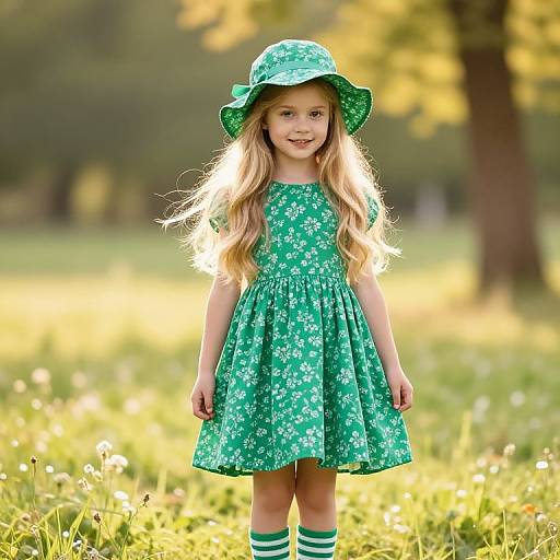 Whimsical Blonde Girl in Green Dress