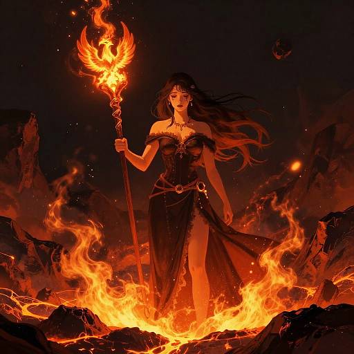 Fiery Phoenix Mage in Volcanic Crater