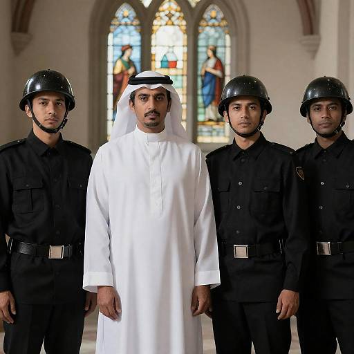 Group of Middle Eastern Men with Guards in Uniform