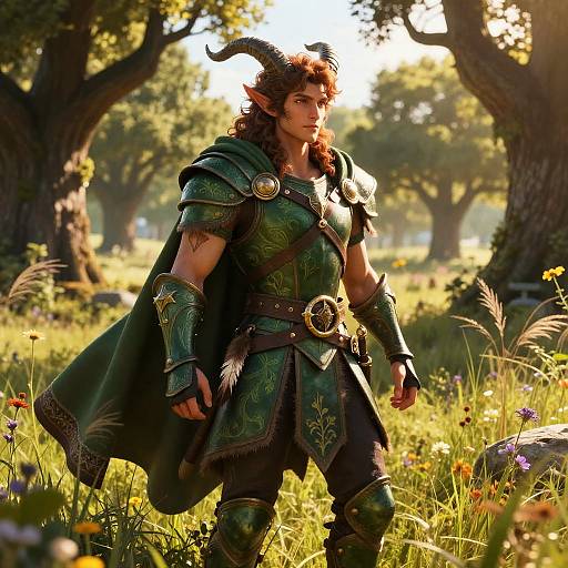 Faun Paladin in Sunlit Meadow