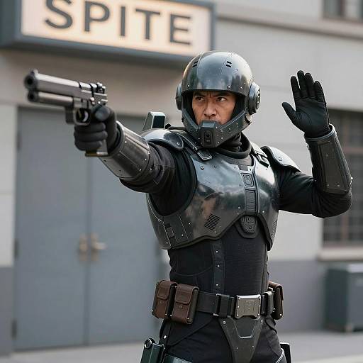 Futuristic Soldier in Urban Setting