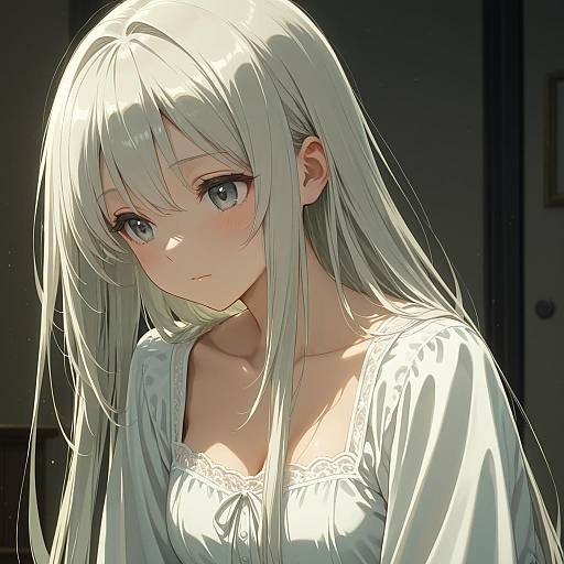 Enchanting Anime Girl in White Gown