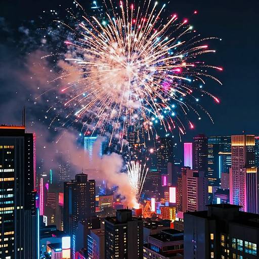 Futuristic Neon City Fireworks