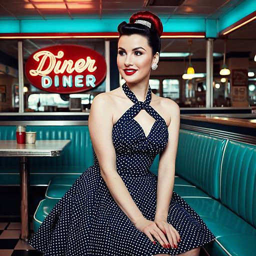 Vintage 1950s Woman in Retro Diner