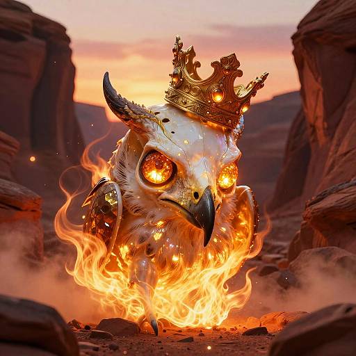Glowing Topaz Hawk Skull in Canyon