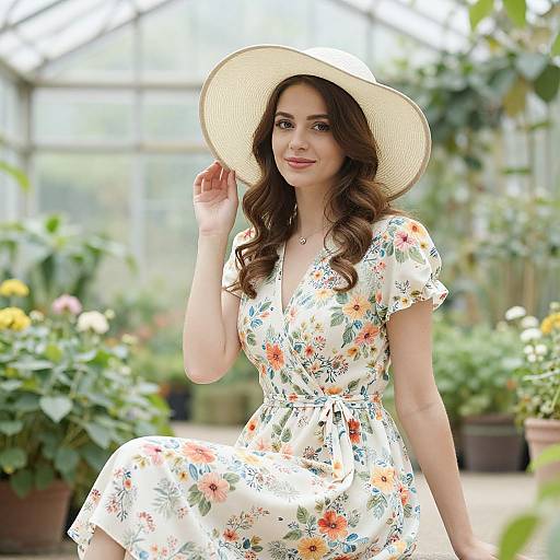 Serene Woman in Lush Greenhouse