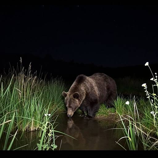 Nighttime Bear Foraging by Riverbank