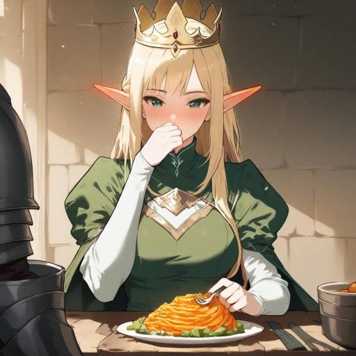 Blonde Elf Girl Enjoying a Meal