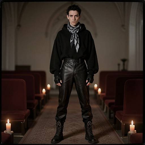 Gothic Man in Monochrome Prayer Hall