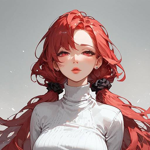 Red-Haired Anime Girl in Turtleneck