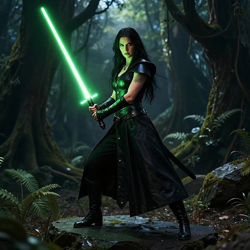 Fierce Sorceress with Green Lightsaber