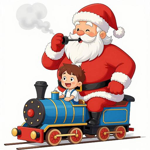 Santa and Boy on Steam Train Adventure