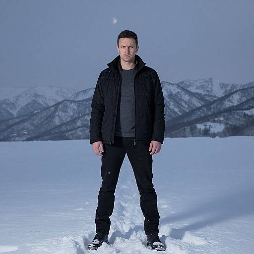 Serious Man in Snowy Landscape