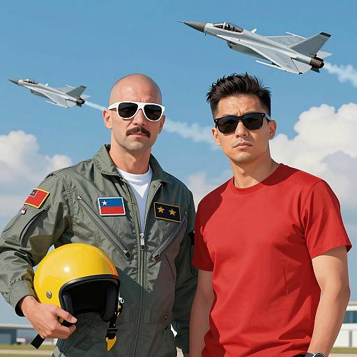 Two Men in Front of Blue Sky