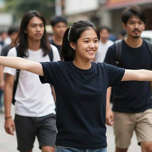 Smiling Asian Girl with Two Boys