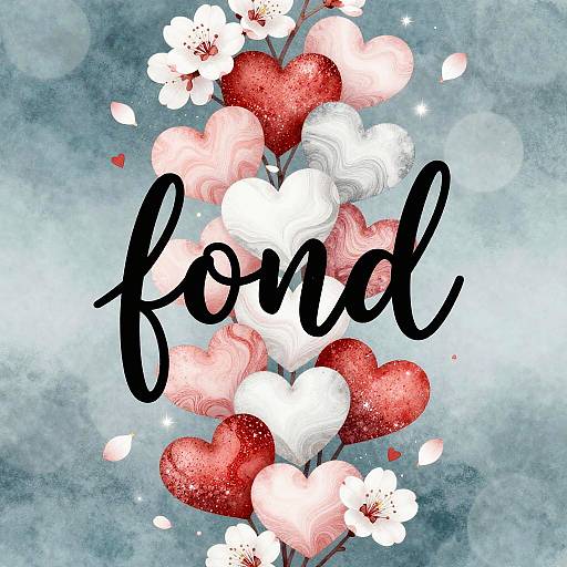 Glittering Hearts with Cursive Fond