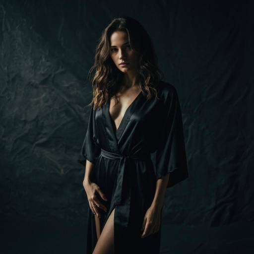 Elegant Woman in Black Satin Robe