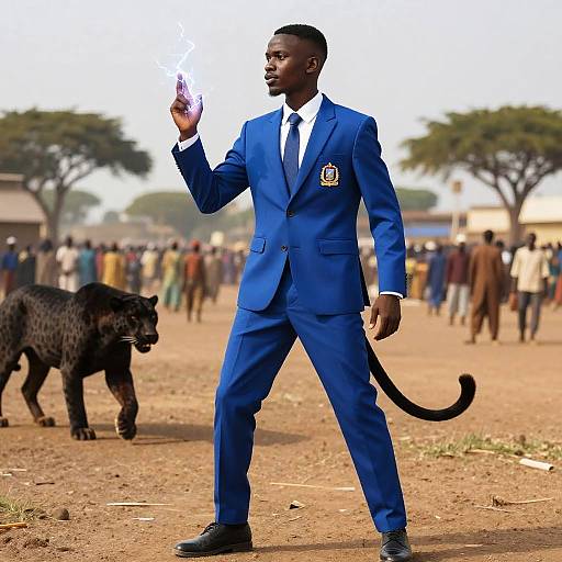 Futuristic African Prince in Blue Suit