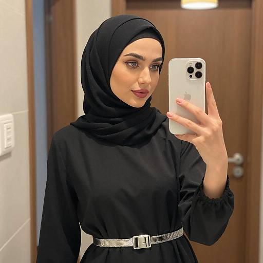 Young Woman Hijab Mirror Selfie