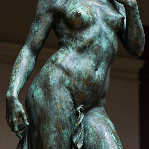 Close-up of Bronze Patina Statue of Sultry Enchantress