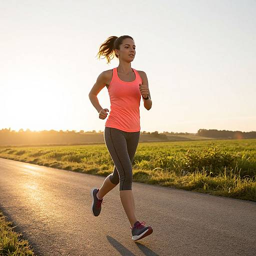 Energetic Woman Jogging at Sunrise