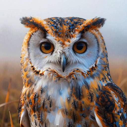 Surreal Owl Portrait with Autumn Mist