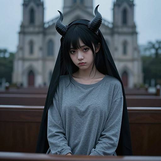 Photorealistic Succubus Kneeling in Church