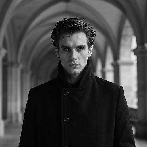 Mysterious Man in Dimly Lit Architecture