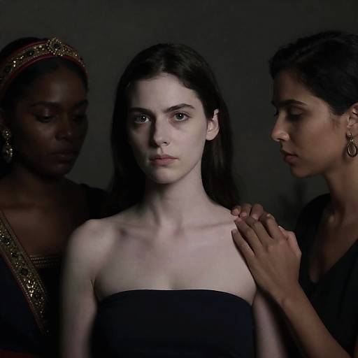 Three Women with Diverse Expressions and Attire