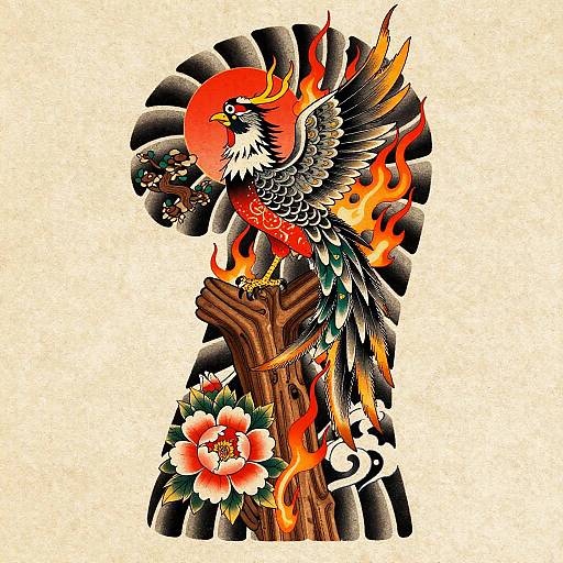 Mystical Phoenix Anime Tattoo Flash