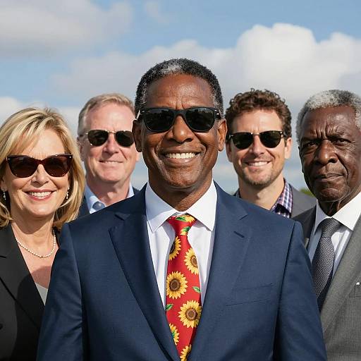 Diverse Group Portrait Under Blue Sky