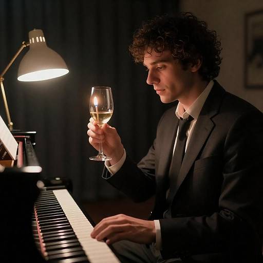 Elegant Musician with Wine and Match