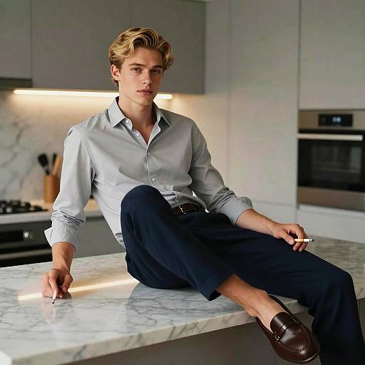 Elegant Young Man in Minimalist Kitchen