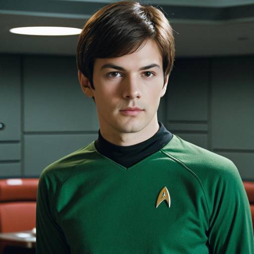 Young man in green Star Trek uniform indoors