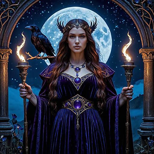 Goddess Hekate with Torches and Raven