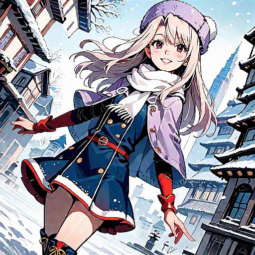 Snowy Anime Girl in Dynamic Pose