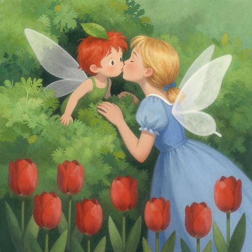 Whimsical Kiss Between Girl and Fairy