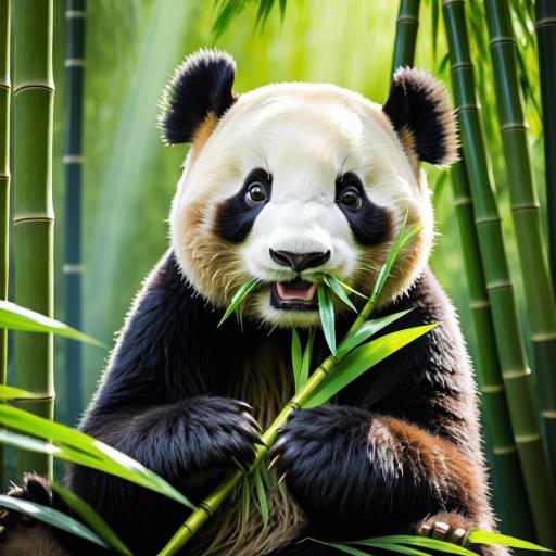Giant Panda Eating Bamboo in Sunlight