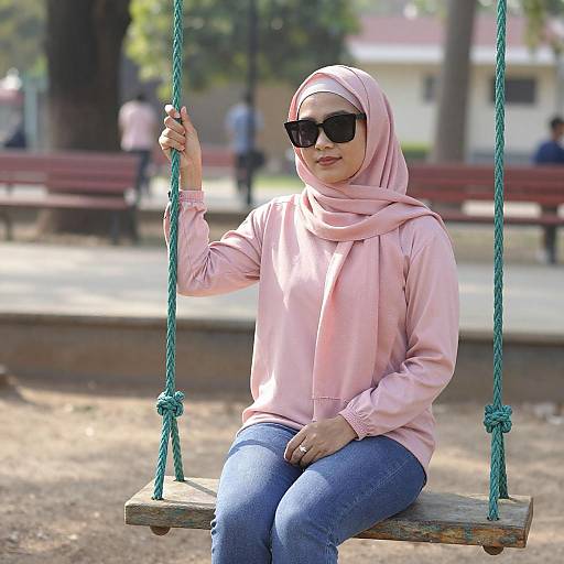 Woman in Pink Hijab on Swing