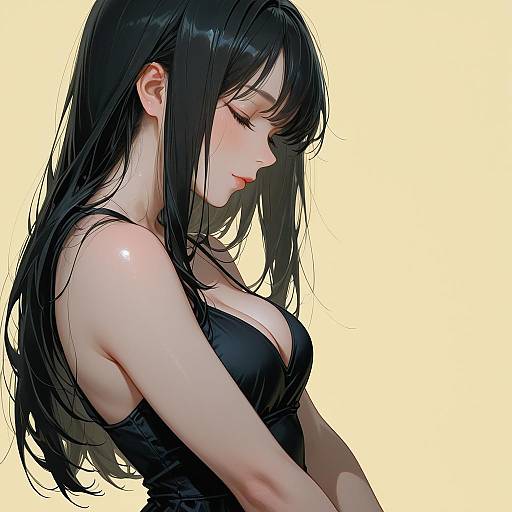 Profile of Woman in Black Dress with Closed Eyes