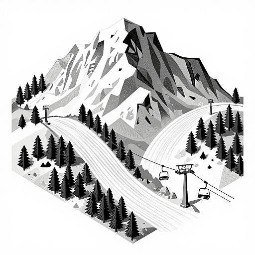 Isometric Cubo-Futurism Ski Landscape